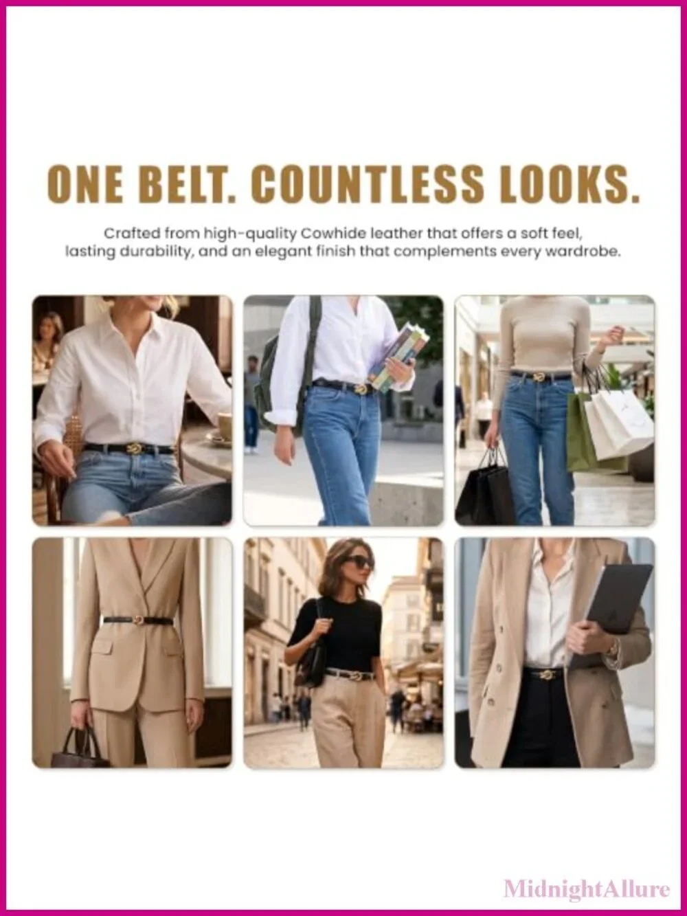 100% Cowhide Leather Belt Women Gold Knot Buckle Premium Designer
